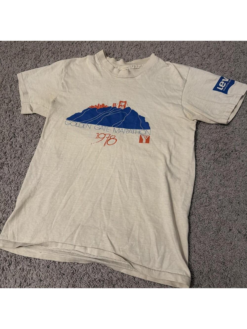 Vintage 1978 Golden Gate Bridge Marathon Single Stitch Cream Tee Hanes Beefy M